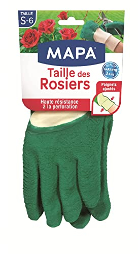 MAPA - Taille des Rosiers - Gants de Jardinage en Latex avec textile 100% Coton - Anti-Perforation - Idéal pour la taille des Epineux - 1 paire - Taille S, Vert