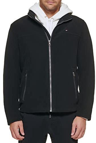 Tommy Hilfiger Herren Lightweight Polar Fleece Jacket Fleecejacke, Schwarz, L