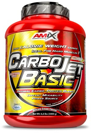 AMIX - Complemento Alimenticio - Carbojet Basic - Carbohidratos y Proteínas para Aumentar la Masa Muscular -Recuperador Muscular - Con Concentrado de Proteína de Suero - Sabor Plátano - 3 KG