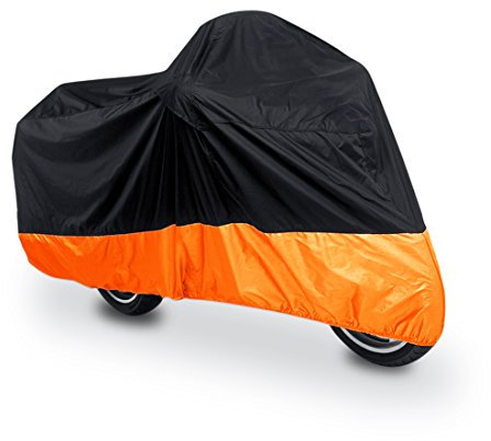 sourcing map Regenstaub Motorrad-Roller Abdeckung Schwarz Orange UV-Schutz XXXL 180T