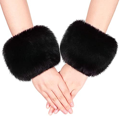 Falsa Piel Puños, Puños de Pelo para Abrigo Muñequera Anillo Puños Suave Invierno Brazo Warmer Mangas para Mujeres