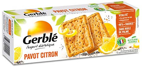 Gerblé Vitalité, Biscuits Pavot Citron, Allégés en sucres, Sans huile de palme, Lot de 6 boîtes de 20 biscuits, 200g
