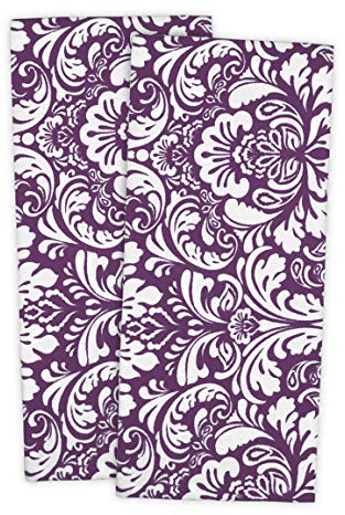 DII Cotton Dish Towel Set Damask Print, 18x28, Eggplant, 2 Count