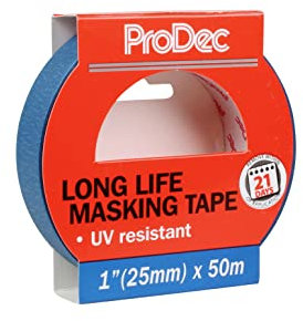 ProDec 1 inch x 50m Long Life Heat and UV Resistant Multi Surface Painters Masking Tape for Sharp Paint Lines for Indoor Painting and Decorating, Compatible with All Paints, 1 25mm wide