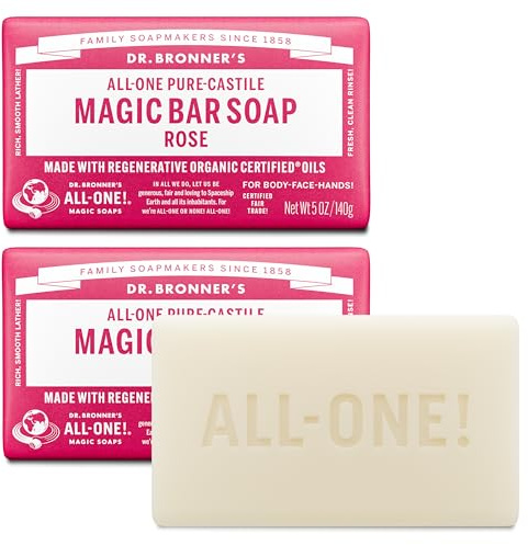 Dr. Bronner's Pure-Castile Magic Bar Soaps - Made with Regenerative Organic Certified Oils - For Face, Body, Hair- Vegan Soap Bars for Men & Women - Rose 2 pack, 5 oz