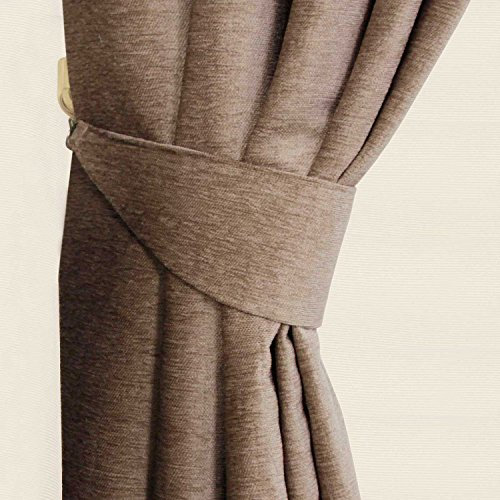 HOMESCAPES Mink Chenille Curtains Tie Backs Pair, 2 Tie Backs for Curtains – Coordinating with Chenille Thermal Pencil Pleat Curtains. FREE SWATCHES AVAILABLE