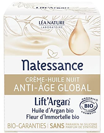 Natessance | Crème-Huile Nuit Anti-Âge Global – Lift’Argan | Lutte contre le vieillissement cutané : rides, fermeté, éclat | Tous types de peaux | 98% d’origine naturelle| Certifié Bio |50 ml