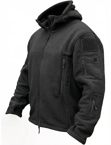 TACVASEN Tactical Jacket for Men Fleece Jackets Full Zip Military Hoodies Windproof Warm Winter Coat Outdoor Hunting Black L