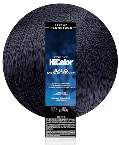L'Oréal Technique HiColor Violet & Blacks Permanent Hair Color - Anti-Breakage Ceramide R Complex, Multi-Lift with No Brassiness, For Dark Bases, Long Lasting Color, Black Sapphire H