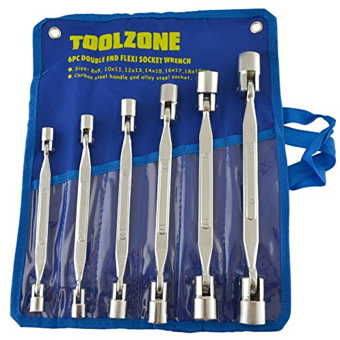 6pc Double End Flexible Socket Wrench Metric Spanner 8-19mm 12 Point TE844