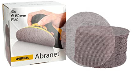 Mirka Abranet sanding disc 150 mm Hook & Loop Grit P360 50 pcs | Dust-free Abranet net sanding discs for versatile use on wood metal aluminium stainless steel filler varnish plastic