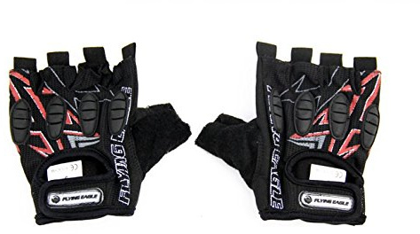 Flying Eagle Fingerless Skate Gloves - Comfortable Inline Skating Glove, Roller Skate Protective Gear Adult for Longboard Sport Glove, Fingerless Skateboard Gloves for Men & Women - Red Black, Medium