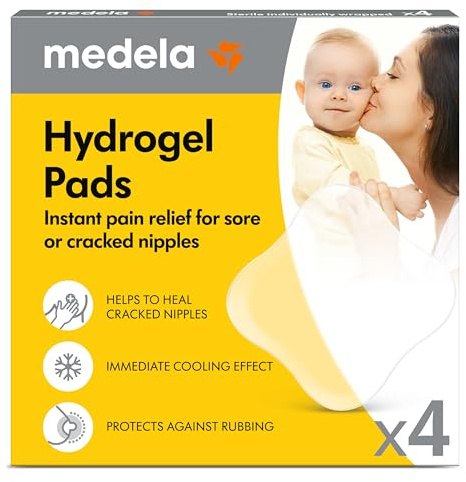 Medela Hydrogel Pads, Instant Pain Relief for Cracked or Sore Nipples from Breastfeeding and Pumping, Cooling Moisture Supports Natural Healing, Pack of 4