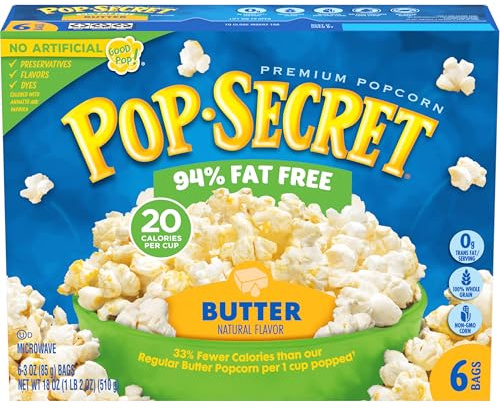 Pop Secret 94% Fat Free Butter Popcorn, 6 Count Boxes (Pack of 6)