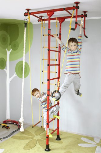 NiroSport Sprossenwand für Kinderzimmer M1 Rot aufbau ohne bohrungen Kletterwand Turnwand Klettergerüst Kinder Indoor Klimmzugstange