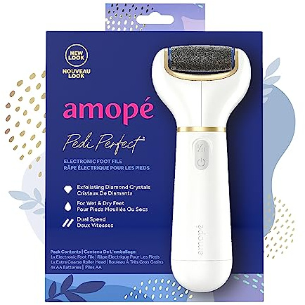 Amopé Pedi Perfect Electric Callus Remover Foot File w/ Diamond Crystals, Pedicure Tool for Feet, Removes Hard & Dead Skin, Feet Scrubber & Buffer, Splashproof, w/ Extra Coarse Roller Head, 1 Count