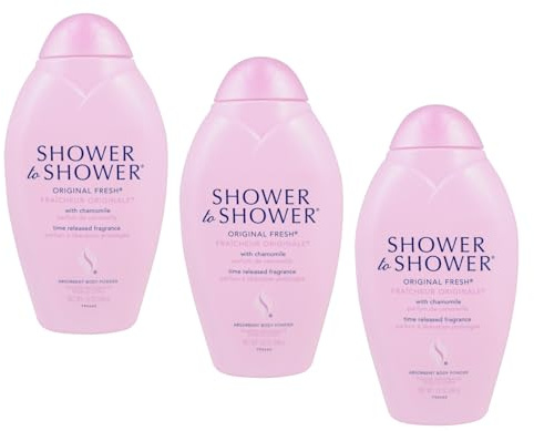 Shower to Shower Original Fresh Body Powder with Chamomile for Men & Women, Talc Free, Sweat Absorbing Deodorizing All Over Body Powder for Long Lasting Freshness, 13 OZ, Pack of 3