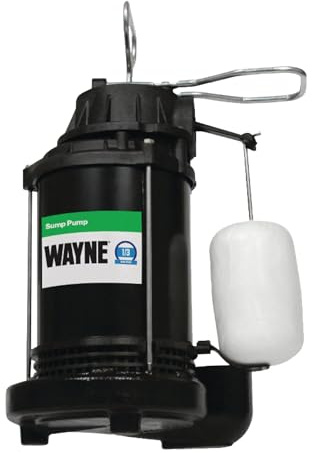 WAYNE CDU790-1/3 HP Submersible Cast Iron and Stainless Steel Sump Pump with Integrated Vertical Float Switch - Up to 4,600 Gallons Per Hour - Heavy Duty Basement Sump Pump, Black
