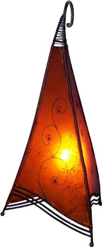 GURU SHOP Hennalampe, Leder Tischlampe/Tischleuchte - Bangsal Orange, 45x24x21 cm