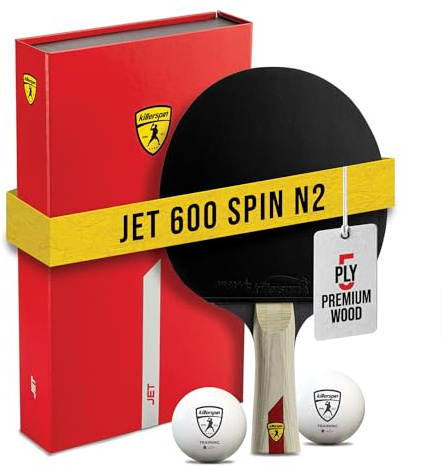 Killerspin Jet 600 Spin N2 Ping Pong Racket – Advanced Table Tennis Racket, 5 Layer Wood Blade, Nitrx-4Z Rubbers, Flared Handle