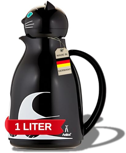 Helios termoskanna termos svart 1 l – 6 h varma – håller drycker varma och kalla – enkel rengöring – perfekt för kaffe och te