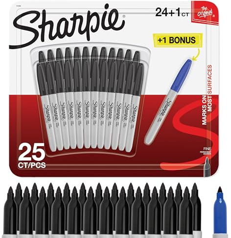 Sharpie Permanent Markers | Fine Point | 24 Black + 1 Blue Marker Pen | 25 Count Marker Set