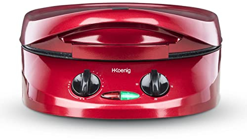 H.Koenig Appareil à Tarte Express TRT180, Multicuiseur, Quiche Tartelette Pizza, Tart Maker sur Table, 2 plaques Plancha Grill Four, Thermostat Réglable 210°C, Ouverture 105-180°, 9 Moules à tarte