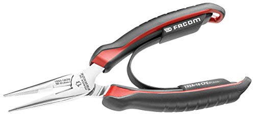FACOM Alicates con Puntas Semirredondas Rectas, 160mm, Bocas Finas y Estriadas, Cortacable Lateral para Cobre y Acero, Aleación de Acero al Carbono, Vainas Ergonómicas, 193A.16CPEPB