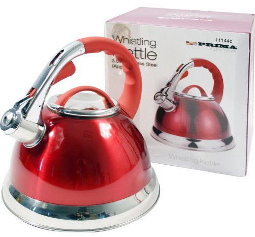 3.5L RED PRIMA STAINLESS STEEL WHISTLING KETTLE FOR GAS ELECTRIC HOBS NEW