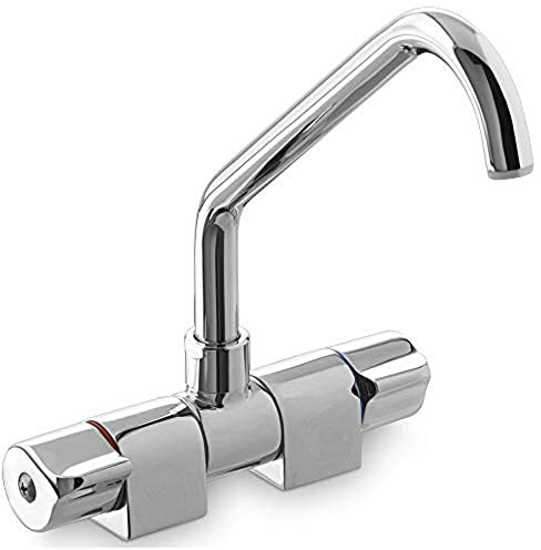 DOMETIC AC 537 Wasserhahn Chrom – Messing Armatur für Wohnmobil, Caravan & Boot – 1‑Loch Montage, getrennte Warm-/Kaltwasser‑Regelung