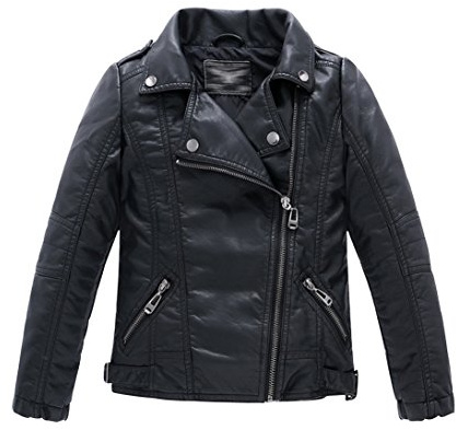 YoungSoul Chaqueta Biker Niño - Cazadora Motera Efecto Piel Niña - Abrigos Imitacion Cuero con Cremallera Primavera Otoño Negro 13-14 años/Tamaño 160