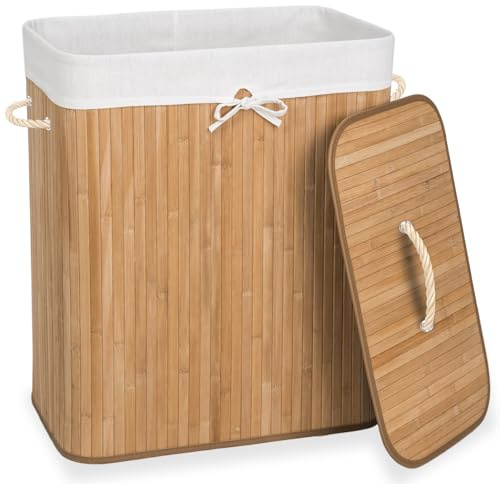 tectake® Panier à linge Corbeille a linge en Bambou Panier rangement Pliable & Sac à Linge Amovible pour linge sale Bac de rangement Organisateur salle de bain chambre Panière à linge Buanderie 100L
