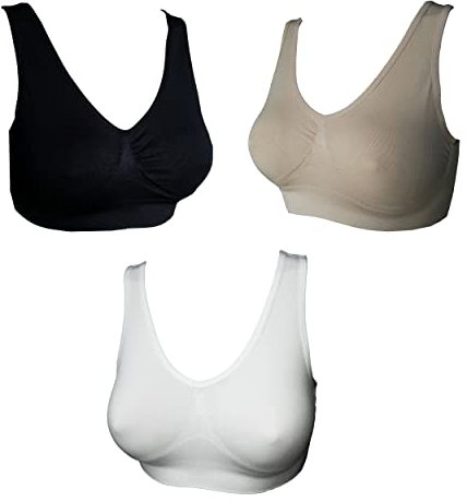 3 6 9 Pack Comfort Bra Women Girls Crop Top Seamless Sleep Yoga Bralette Stretch Bras Sports Vest Wireless Post Surgery Bra, 1 White 1 Black 1 Beige, L