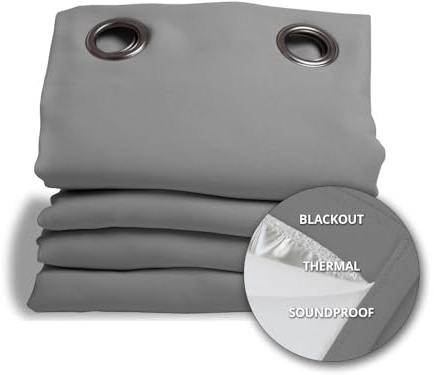 Moondream DecibelControl™ 3-in-1 Soundproof Curtain | Noise Reduction | Thermal Insulation | 100% Blackout | Patented Technology | Made in Europe | Grommet | 55 W x 108 L | Grey - Cloud MC09