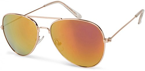 styleBREAKER Occhiali da aviatore per bambini con montatura in acciaio inox, a specchio o colorati, Occhiali da aviatore, Occhiali da sole 09020059, colore:Montatura Oro/ Vetro Arancione-Rosso munito di specchi