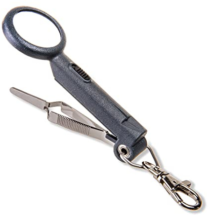 Carson Fish 'n Grip Pro loupe 4,5X avec Pince à épiler à Action inversée Nettoyeur d'hameçons et Coupe-Ligne | Loupe de Poche pour la pêche, loupe avec Outils de précision (OD-90)