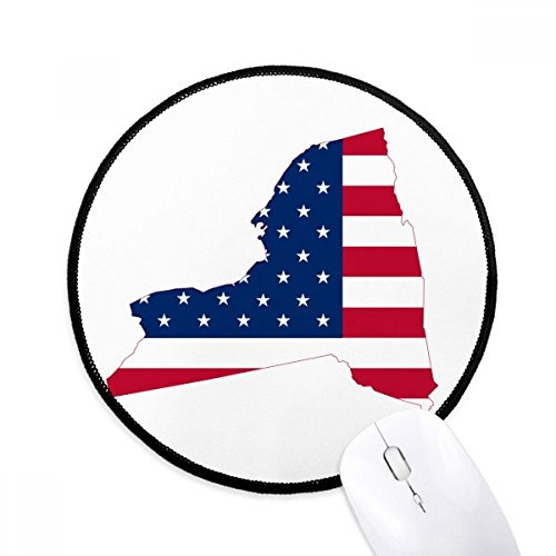 New York USA Map Stars Stripes Flag Shape Mouse Pad Desktop Office Round Mat for Computer