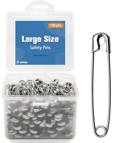 ZIPCCI 3 Inch Large Safety Pins - 100 Pcs Heavy Duty Steel Wire Pins (Large Size)