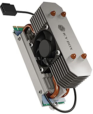 ICY BOX M.2 Kühler mit Lüfter und Heatpipe Kühlkörper für M.2 NVMe & SATA SSD bis 2280, 30 mm Lüfter aktiv, Wärmeleitpad inklusive