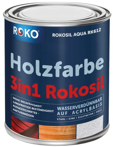 Holzfarbe ROKO - Grau - 0,7 Kg - 3in1 Premium Holzlack - Für Innen und Außen