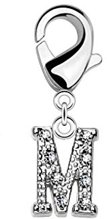 Paula & Fritz® Damen Charm-Anhänger Buchstabe M Zirkonia Silber 10-mm x 8-mm 316L Chirurgenstahl Bettelarmband Arm-Schmuck Hals-Ketten Fuß-Kettchen