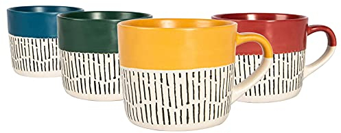 Nicola Spring Ceramic Coffee Mugs Set - 475ml - 4pc 4 Colour Dipped Dash Stoneware Coffee Cups Dishwasher & Microwave Safe Large Tea Mugs for Hot Drinks, Hot Chocolate, Tea