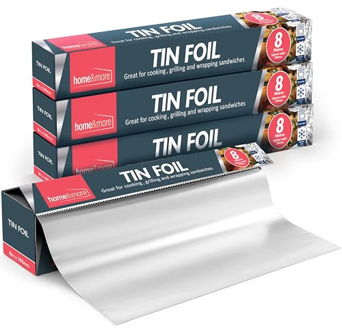 SOL 4pk Tin Foil Roll 8m x 29cm 32m in Total Large Size Heavy Duty Aluminium Foil for Cooking Baking Grilling Food Storage Wrap Kitchen Household Use Heat Resistant Durable Flexible