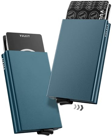 VULKIT Tarjeteros Metalico Doble Tarjetero Hombre RFID Bloqueo Porta Tarjetas Protector Funda Tarjeta Credito hasta 10 Tarjetas, Verde Esmeralda