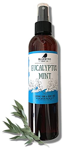 Bluebyrd Soap Co. Eucalyptus Mint Fragrance Hair Perfume and Body Mist | Weightless Relaxing Scented Hair Mist | Alcohol Free - No Parabens, Sulfates, Silicones (Mint)