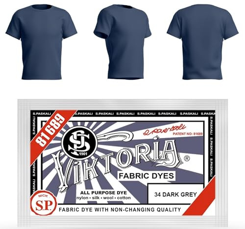 HOPS Viktoria Textile Dye, Machine Washable, 59 Colors - Dark Grey (10g), Dyes 200g Fabric