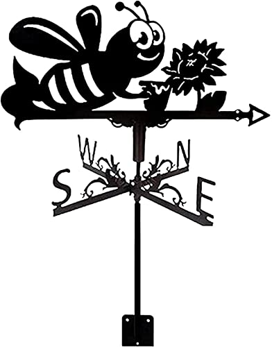 MAQBE Wetterfahne Biene Edelstahl Wetterfahne Satin Black Windfahne Ornament Windrichtungsanzeige Gartenpfahl Wetterhahn Messwerkzeug Art Deco