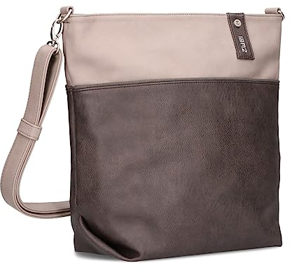 Zwei Damen Umhängetasche Jana J12 Crossbody Bag 9 L Handtasche Bicolor Canvas-Stil passender Kosmetikbeutel extra Schultergurt & Schlüsselband, Schultertasche DIN-A4 passend (chocolate)
