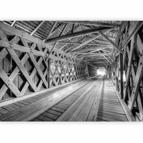 artgeist Wall Mural 3D Tunnel 135x101 in - Peel and Stick Self-Adhesive Wallpaper Removable Large Sticker Foil Wall Decor Print Picture Image Design Mural Tracks Wood Boards d-B-0039-a-c
