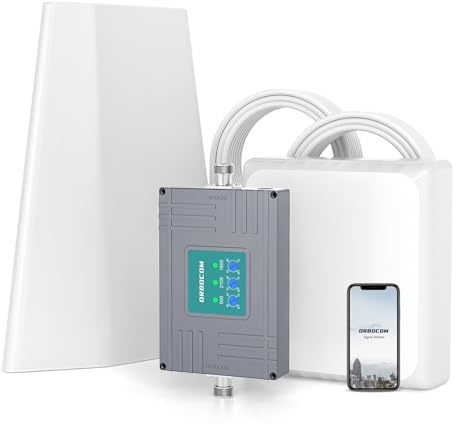 ORBOCOM Amplificador Señal Movil 4G 3G Banda 1/3/8 para Orange Vodafone Yoigo etc. Amplificador de Cobertura Movil Soporte Uso de Múltiples Dispositivos Mejorar Cobertura Movil en Casa/Zonas Rurales